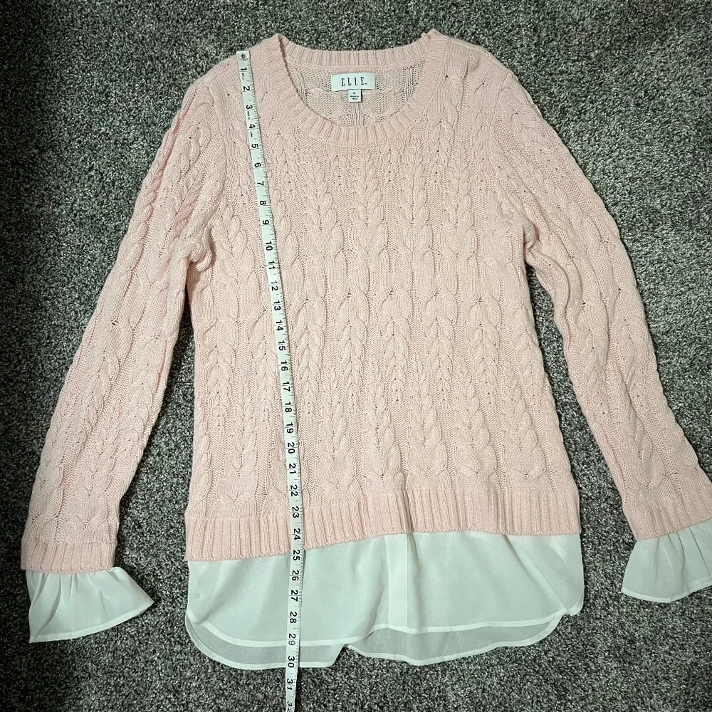 ELLE Women's Mock-layer Cable Knit Sweater; Pink; Size M - Picture 4 of 16